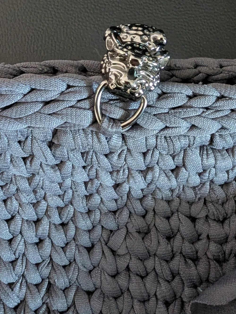 Handmade Crochet Woven Knit Crossbody Bag with Tassel - Charcoal Gray